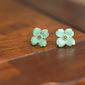Green + Gold Tone Flower Earrings FREE ADD ON